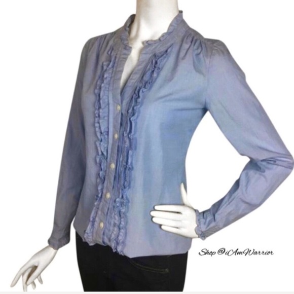 LOFT Tops - Ann Taylor Loft cotton chambray ruffle button down